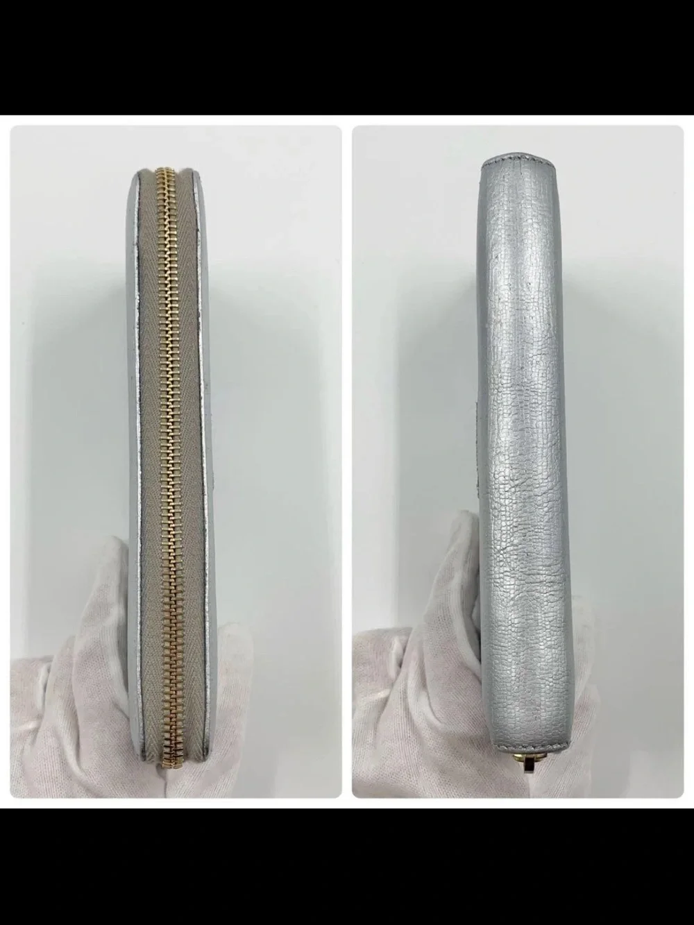 Saint Laurent Metallic Silver Leather Zip Wallet